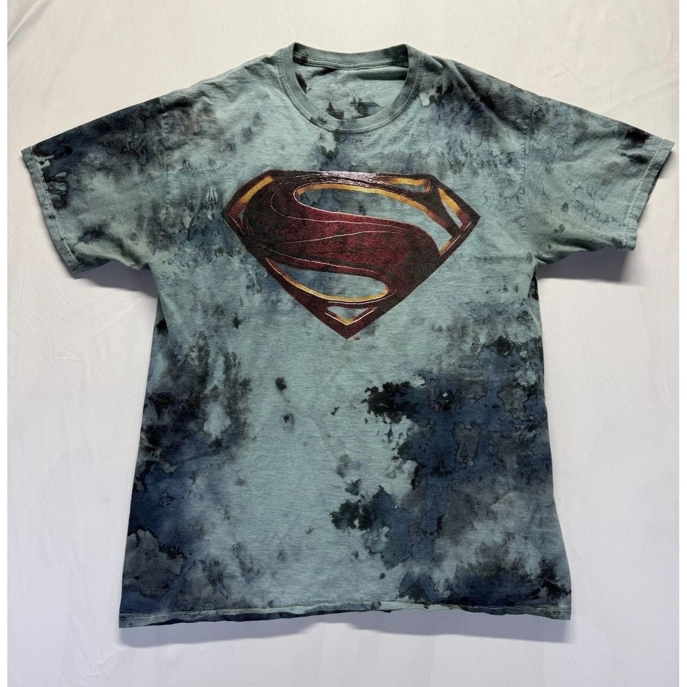 Justice League Superman T‎ Shirt Mens Large Sage Green Tie Dye Graphic Print